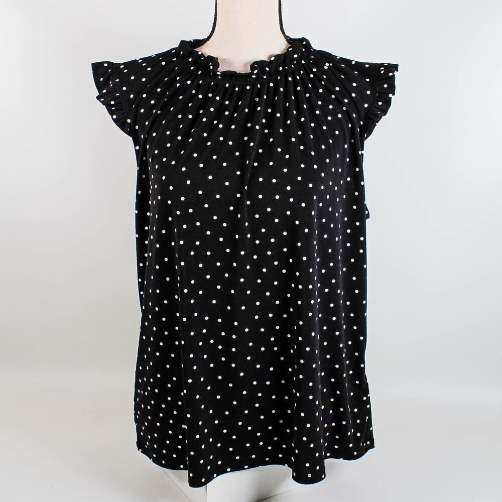 Adrianna Papell Black White Polkadot High Neck Sleeveless Blouse - XL